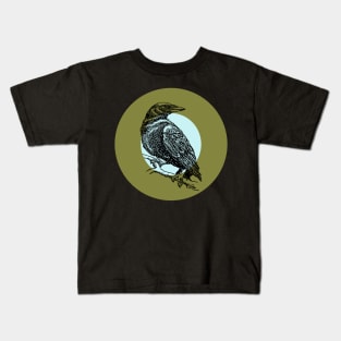 Halloween Crow, Signs and Fortunes - Olive, Pale Blue, and Black Kids T-Shirt